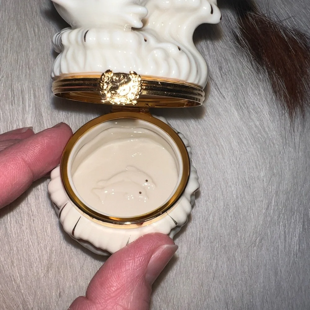 Lenox Playful Pair Dolphin Trinket Box OS Cream Excellent Gold Trim Hinged China